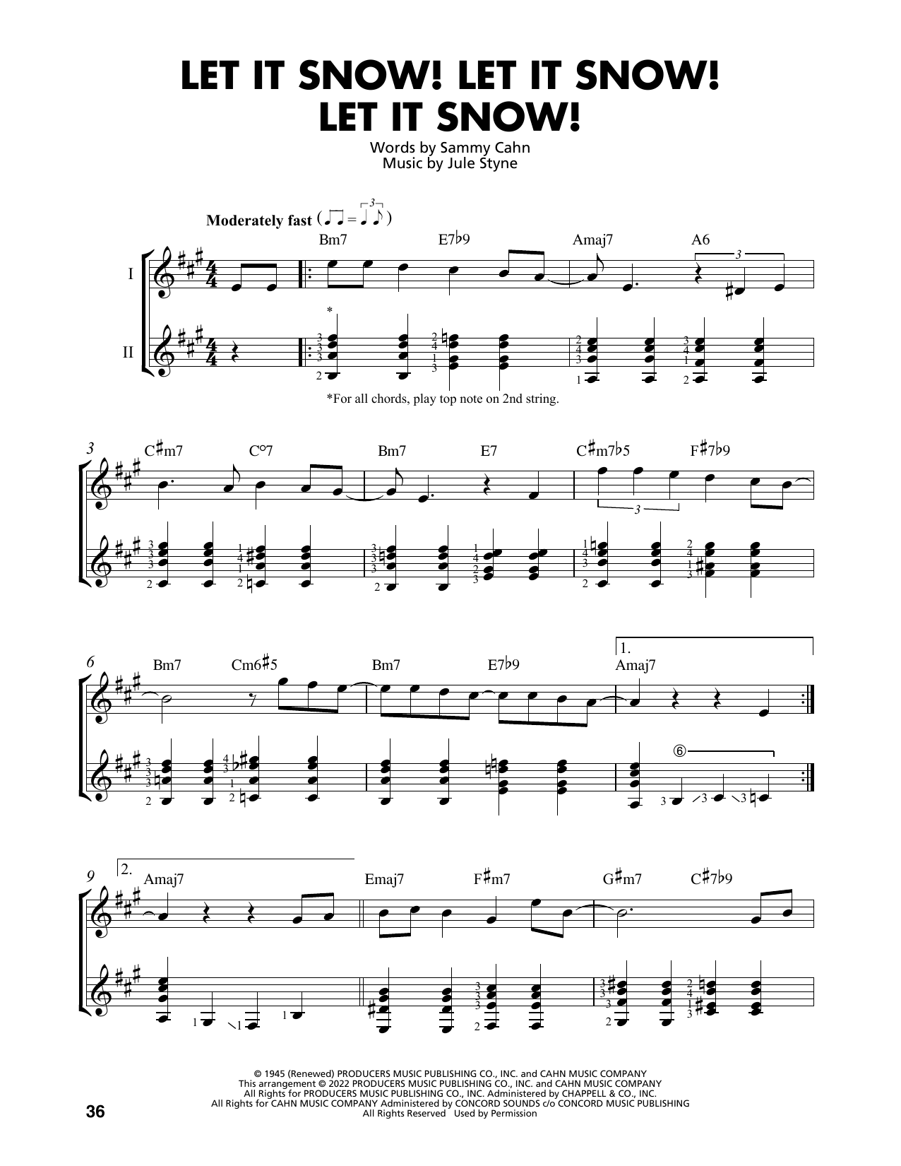 Jule Styne Let It Snow! Let It Snow! Let It Snow! (arr. Mark Phillips) sheet music notes and chords arranged for Easy Guitar Tab