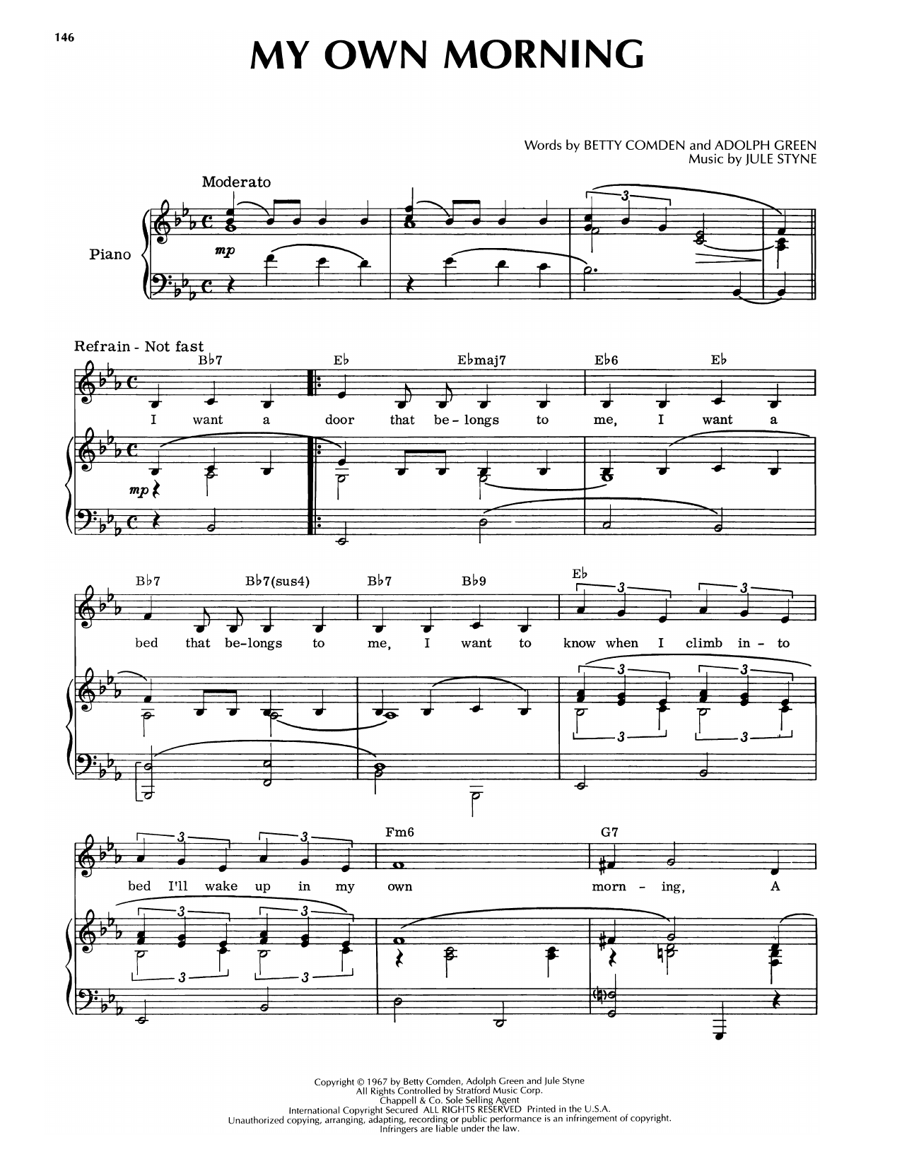 Jule Styne My Own Morning (from Hallelujah, Baby!) sheet music notes and chords arranged for Piano & Vocal