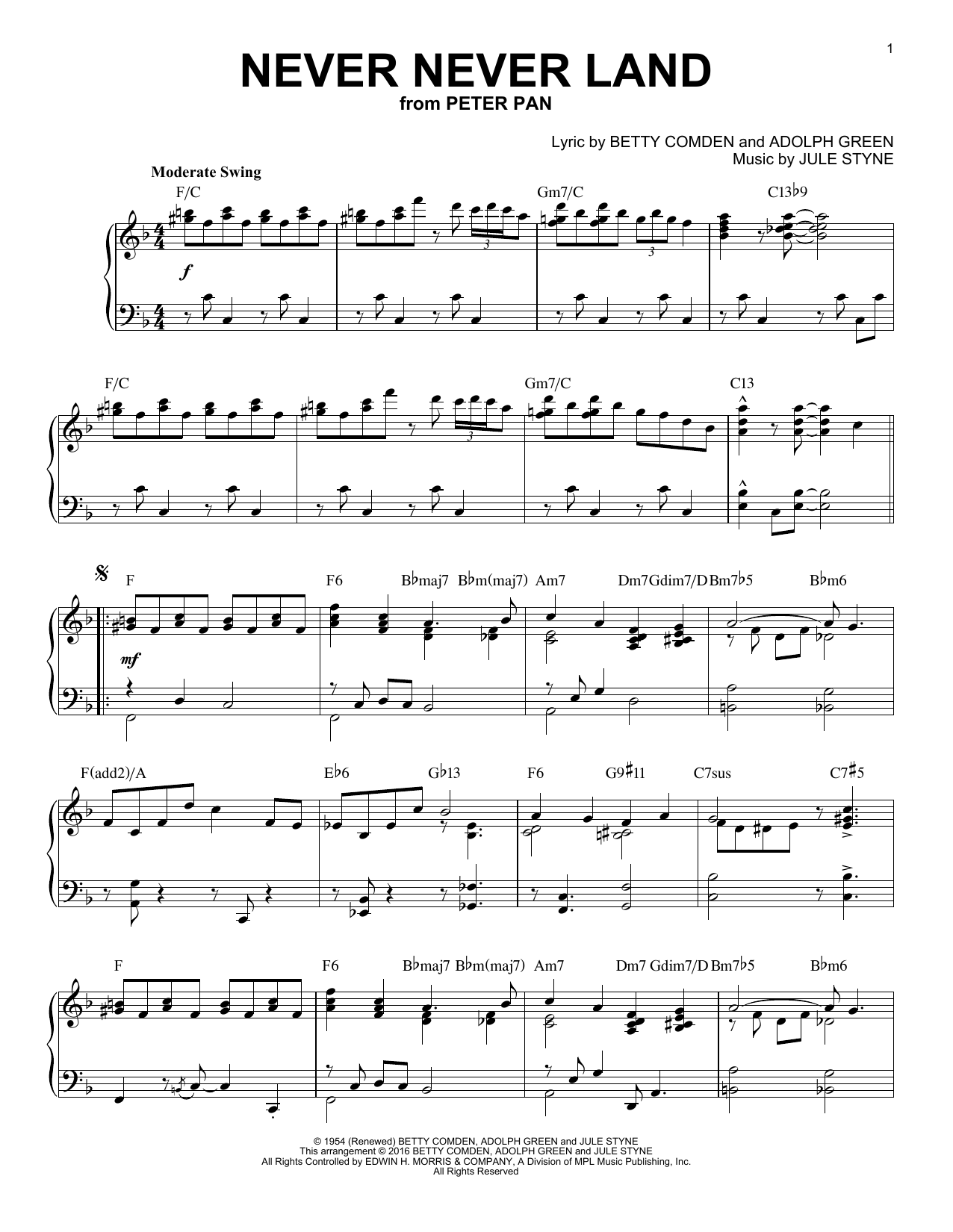 Jule Styne Never Never Land [Jazz version] (arr. Brent Edstrom) sheet music notes and chords arranged for Piano Solo