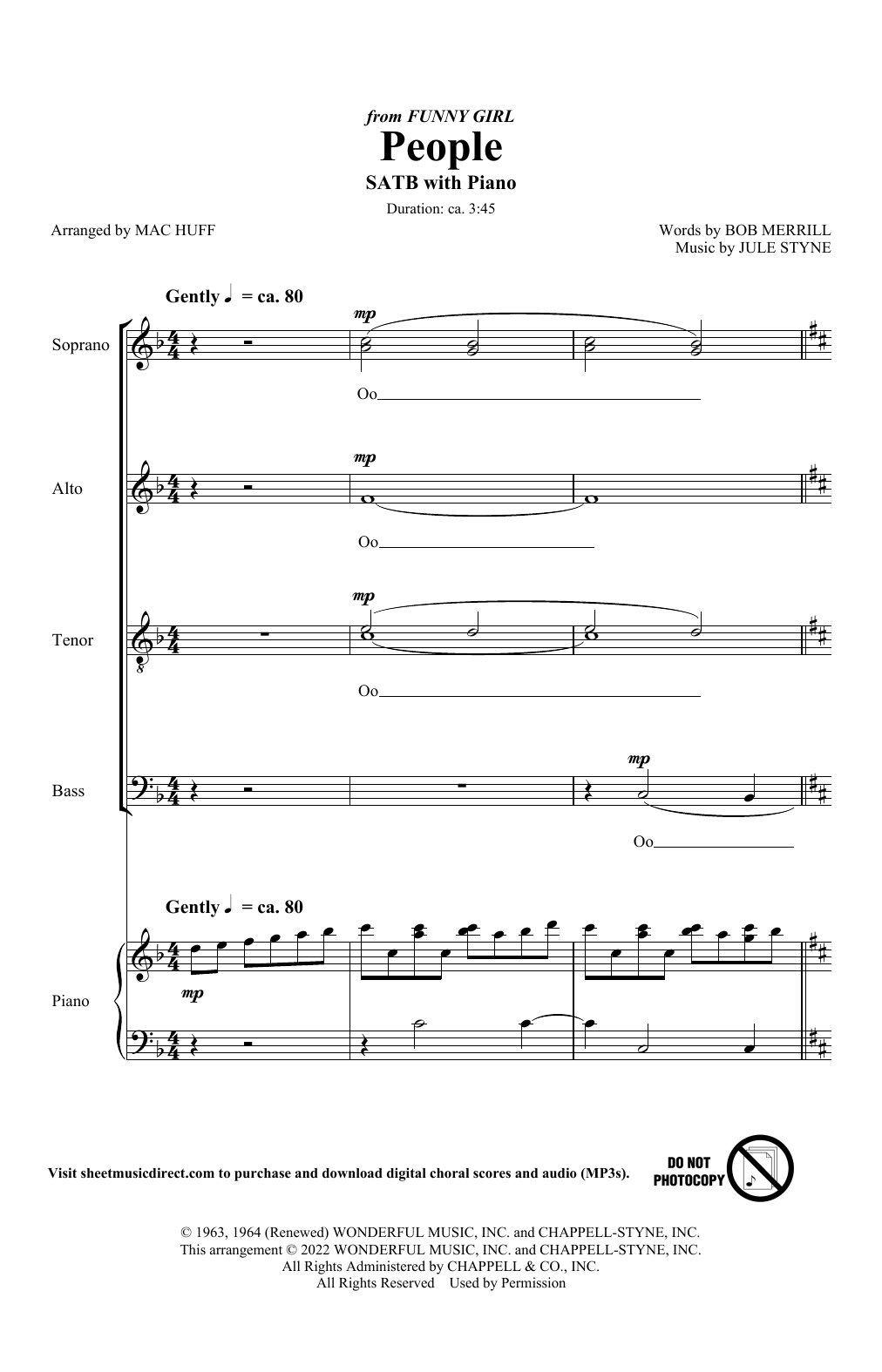 Jule Styne People (from Funny Girl) (arr. Mac Huff) sheet music notes and chords arranged for SSAA Choir