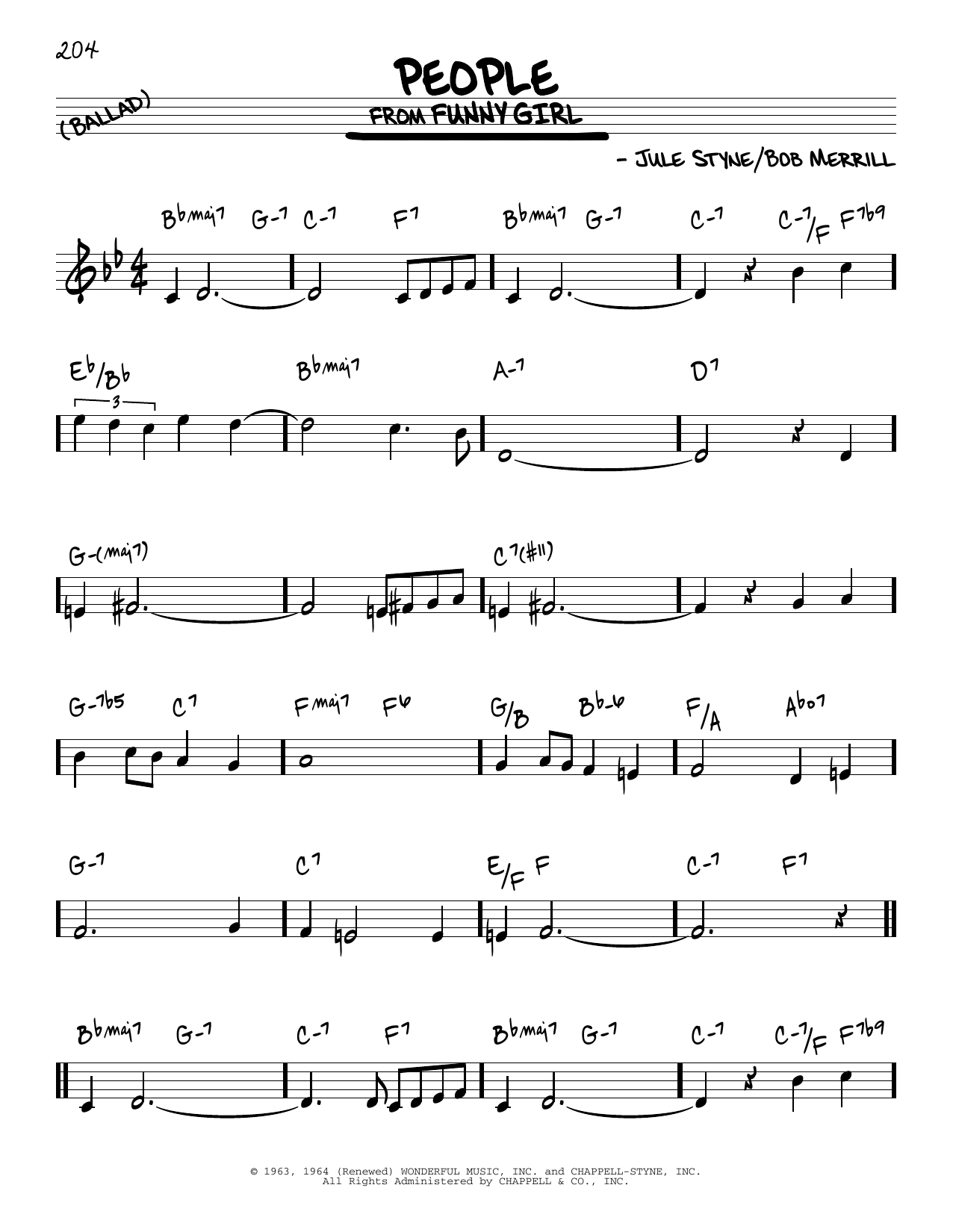 Jule Styne People sheet music notes and chords arranged for Real Book – Melody & Chords