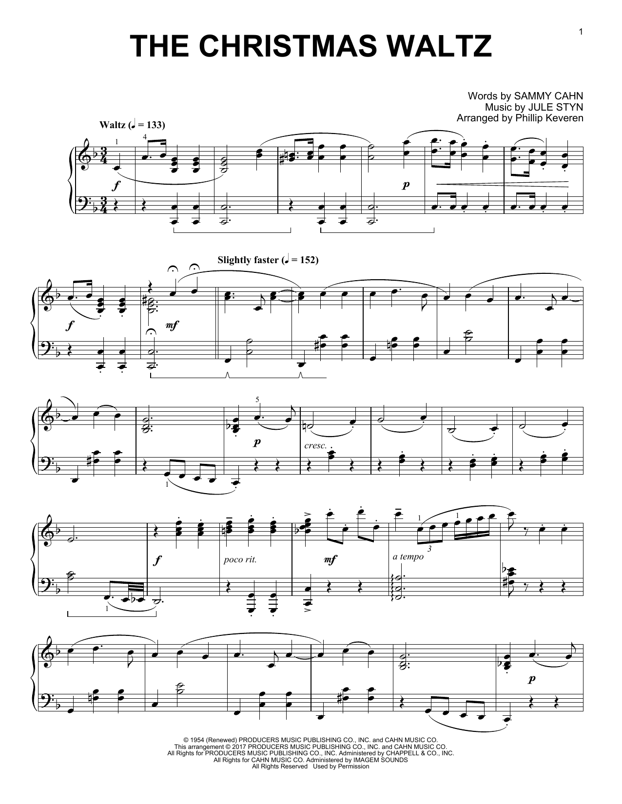 Jule Styne The Christmas Waltz [Classical version] (arr. Phillip Keveren) sheet music notes and chords arranged for Piano Solo