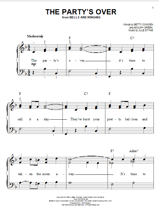 Jule Styne The Party's Over sheet music notes and chords arranged for Piano, Vocal & Guitar Chords (Right-Hand Melody)