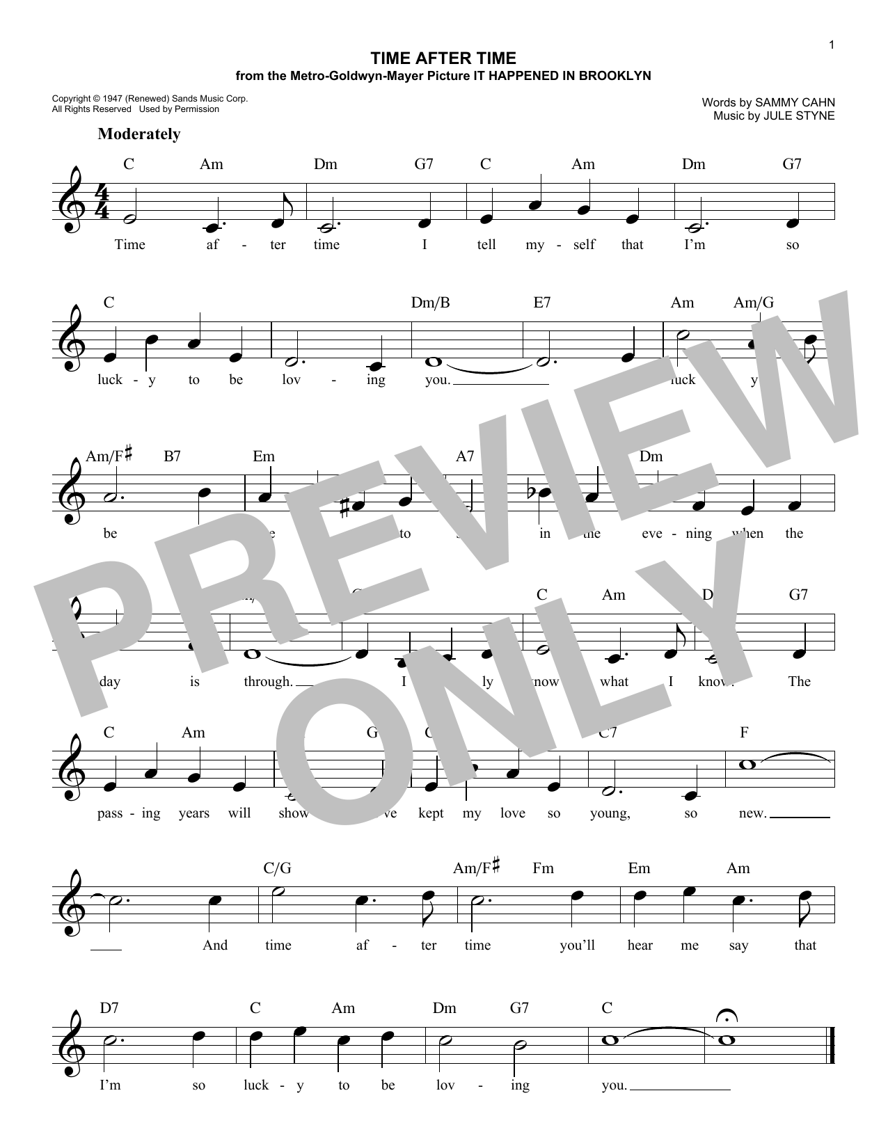 Jule Styne Time After Time sheet music notes and chords arranged for Lead Sheet / Fake Book