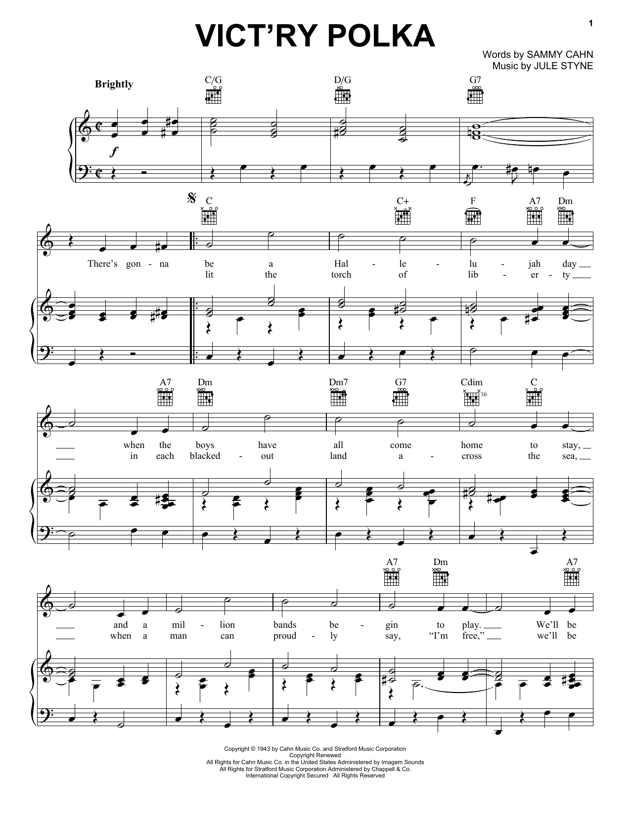 Jule Styne Vict'ry Polka sheet music notes and chords arranged for Piano, Vocal & Guitar Chords (Right-Hand Melody)