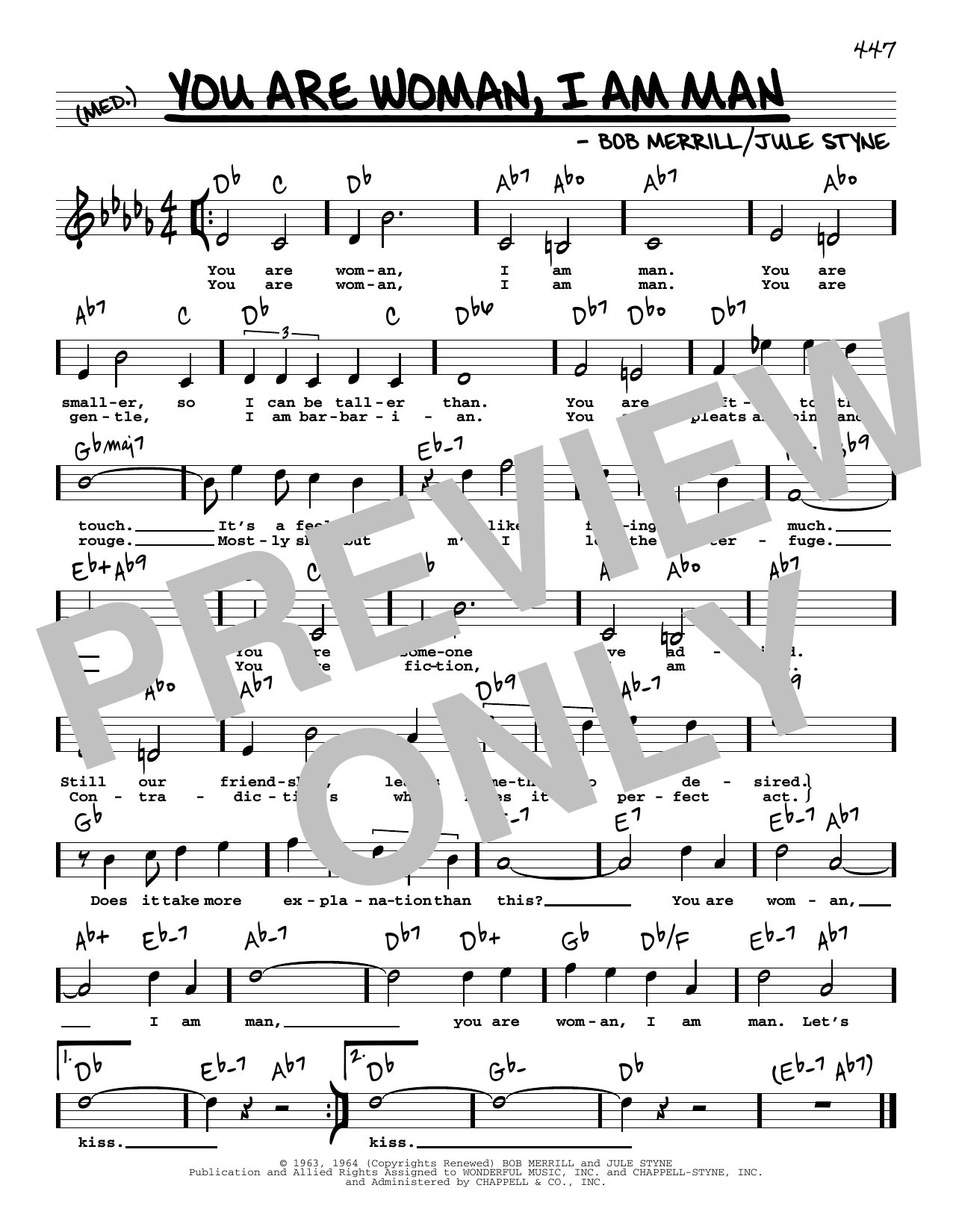 Jule Styne You Are Woman, I Am Man (High Voice) sheet music notes and chords arranged for Real Book – Melody, Lyrics & Chords