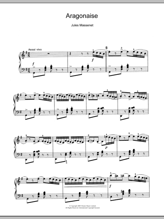 Jules Massenet Aragonaise sheet music notes and chords arranged for Piano Solo