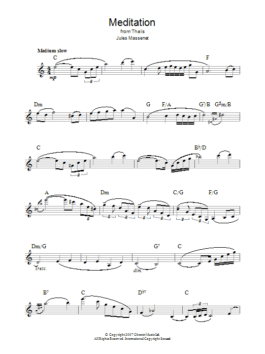 Jules Massenet Meditation (from Thais) sheet music notes and chords arranged for Flute Solo