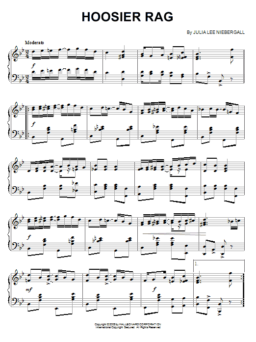 Julia Lee Niebergall Hoosier Rag sheet music notes and chords arranged for Piano Solo