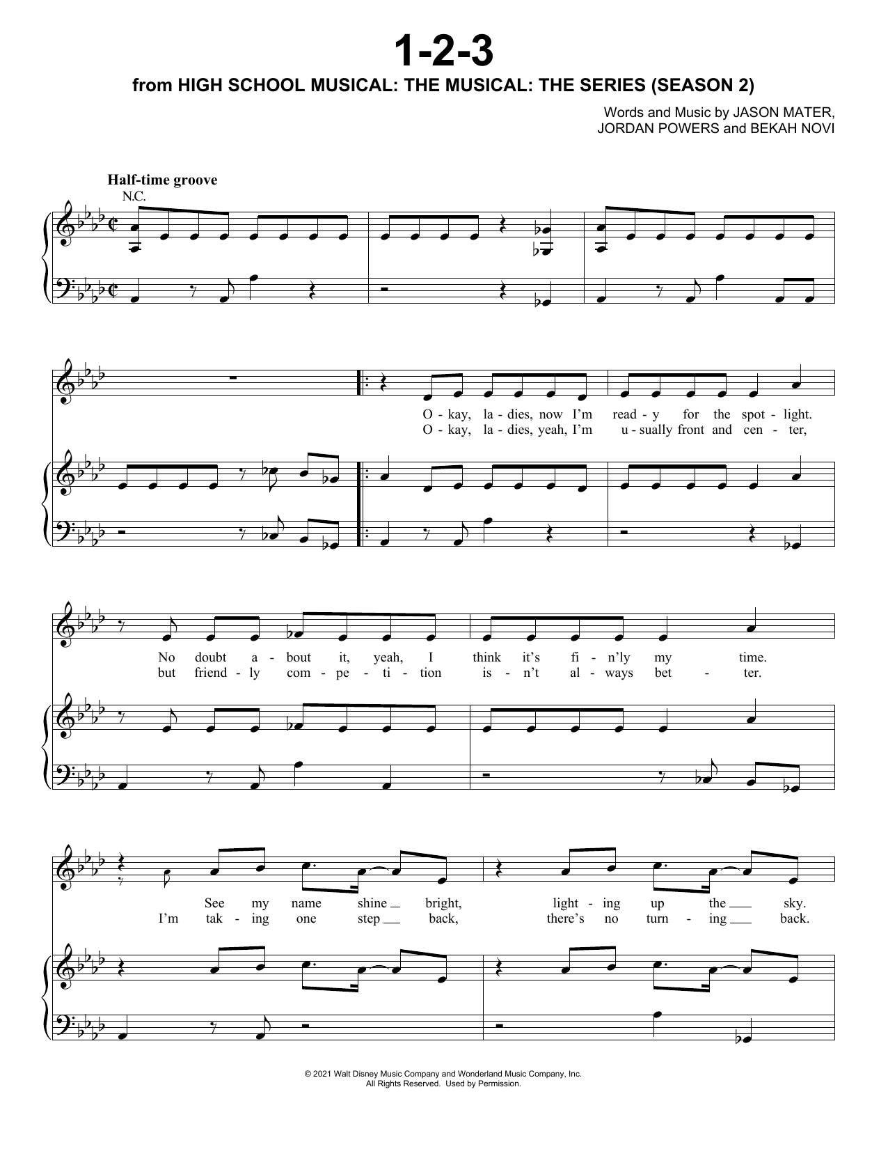 Julia Lester, Dara Reneé & Sofia Wiley 1-2-3 (from High School Musical: The Musical: The Series) sheet music notes and chords arranged for Piano, Vocal & Guitar Chords (Right-Hand Melody)