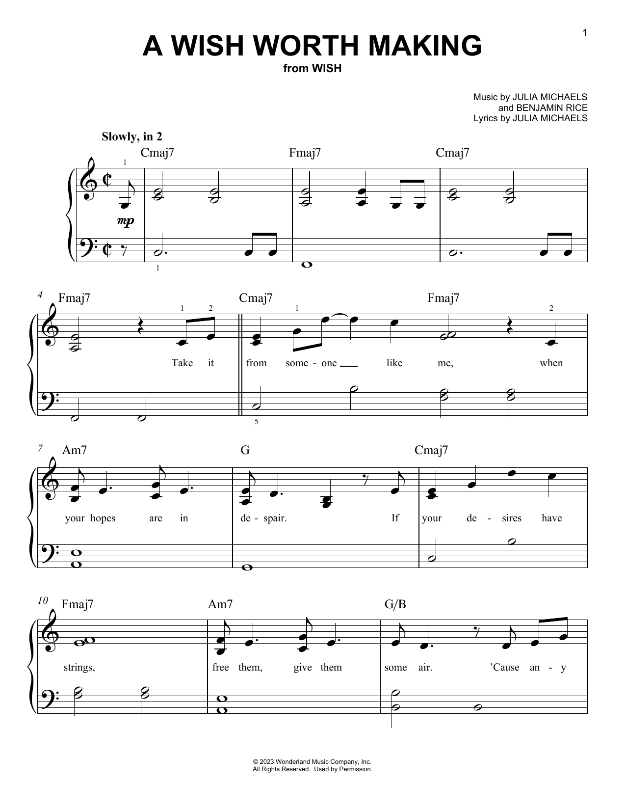 Julia Michaels A Wish Worth Making (from Wish) sheet music notes and chords arranged for Piano, Vocal & Guitar Chords (Right-Hand Melody)