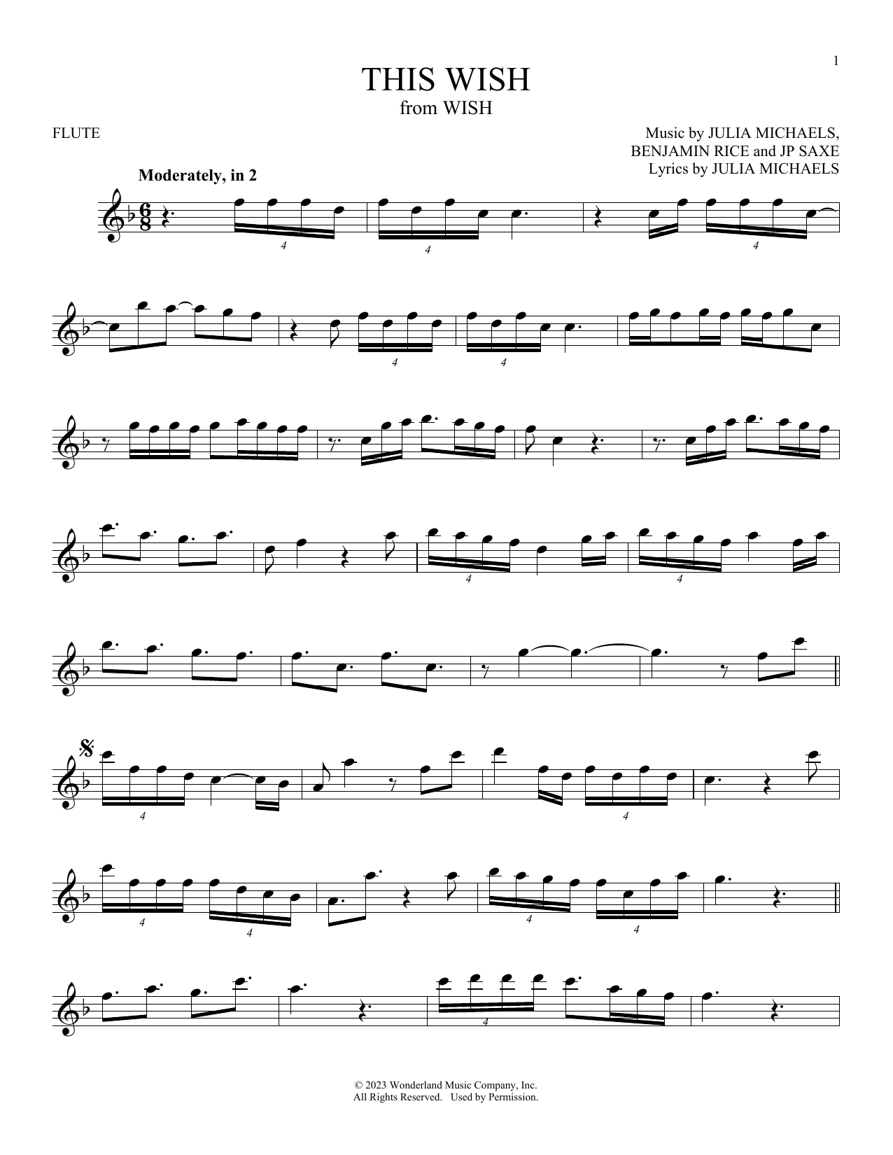 Julia Michaels This Wish (from Wish) sheet music notes and chords arranged for Trumpet Solo