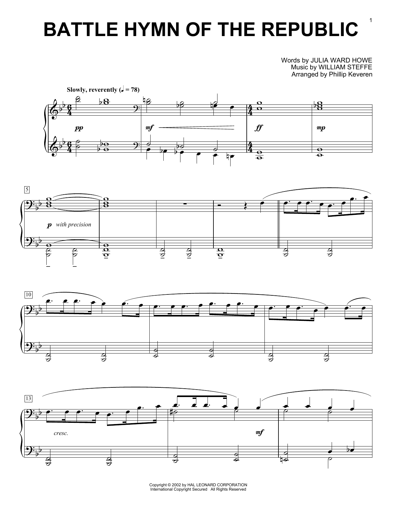 Julia Ward Howe Battle Hymn Of The Republic (arr. Phillip Keveren) sheet music notes and chords arranged for Piano Solo