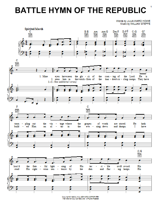 Julia Ward Howe Battle Hymn Of The Republic sheet music notes and chords arranged for ChordBuddy
