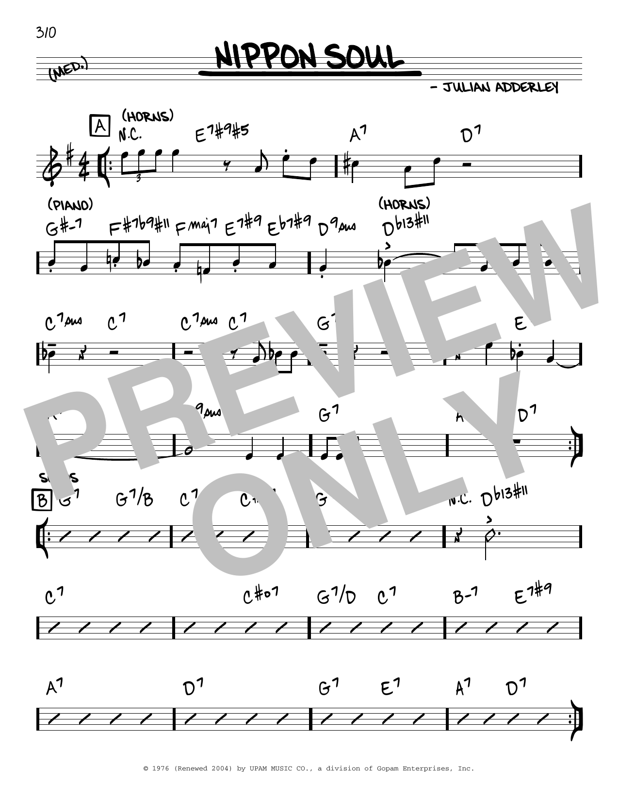 Julian Adderley Nippon Soul sheet music notes and chords arranged for Real Book – Melody & Chords