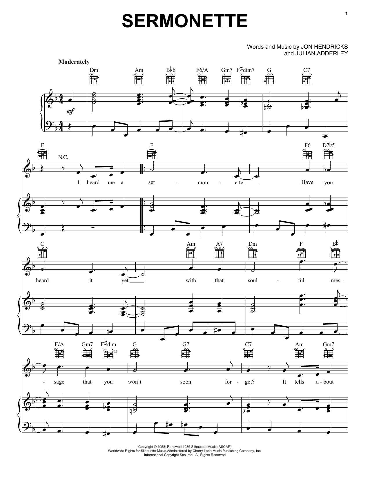 Julian Adderley Sermonette sheet music notes and chords arranged for Piano, Vocal & Guitar Chords (Right-Hand Melody)