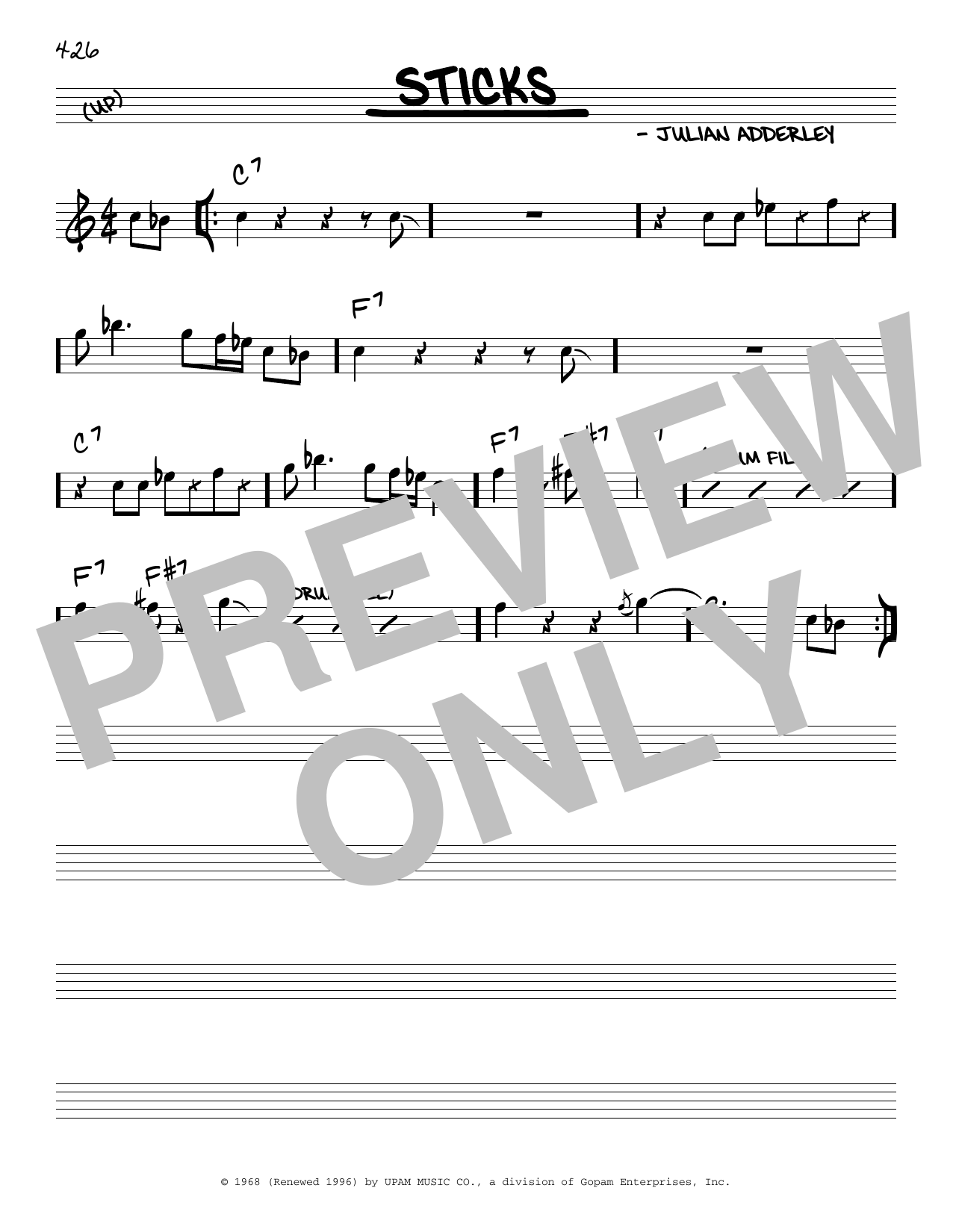 Julian Adderley Sticks sheet music notes and chords arranged for Real Book – Melody & Chords