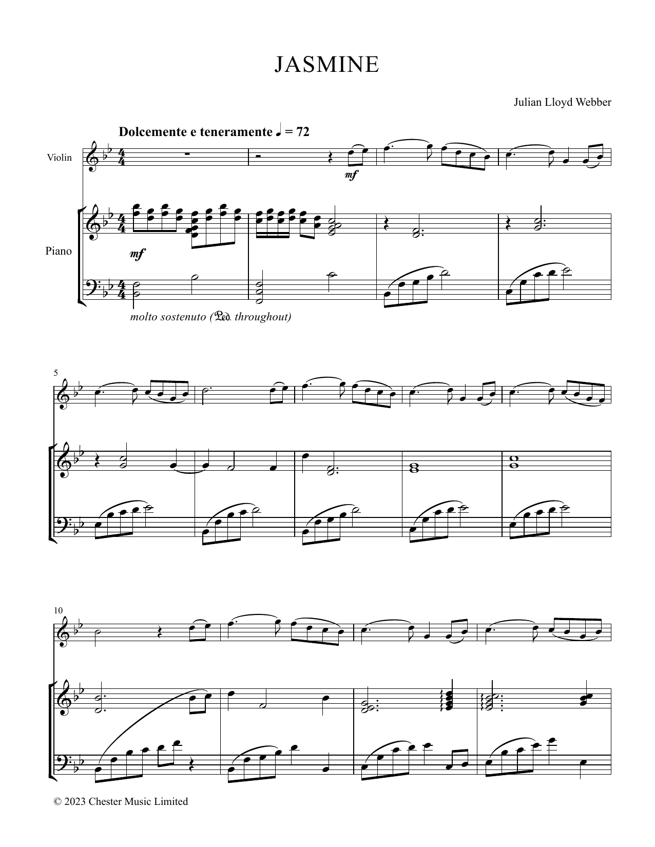 Julian Lloyd Webber Jasmine sheet music notes and chords arranged for Cello and Piano
