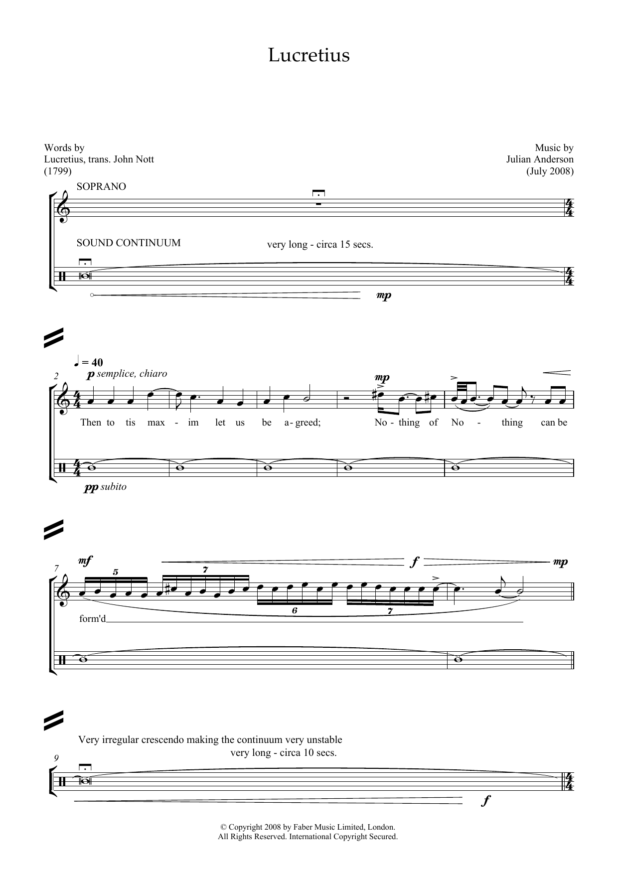 Julian Anderson Lucretius (for soprano and percussion) sheet music notes and chords arranged for Piano & Vocal