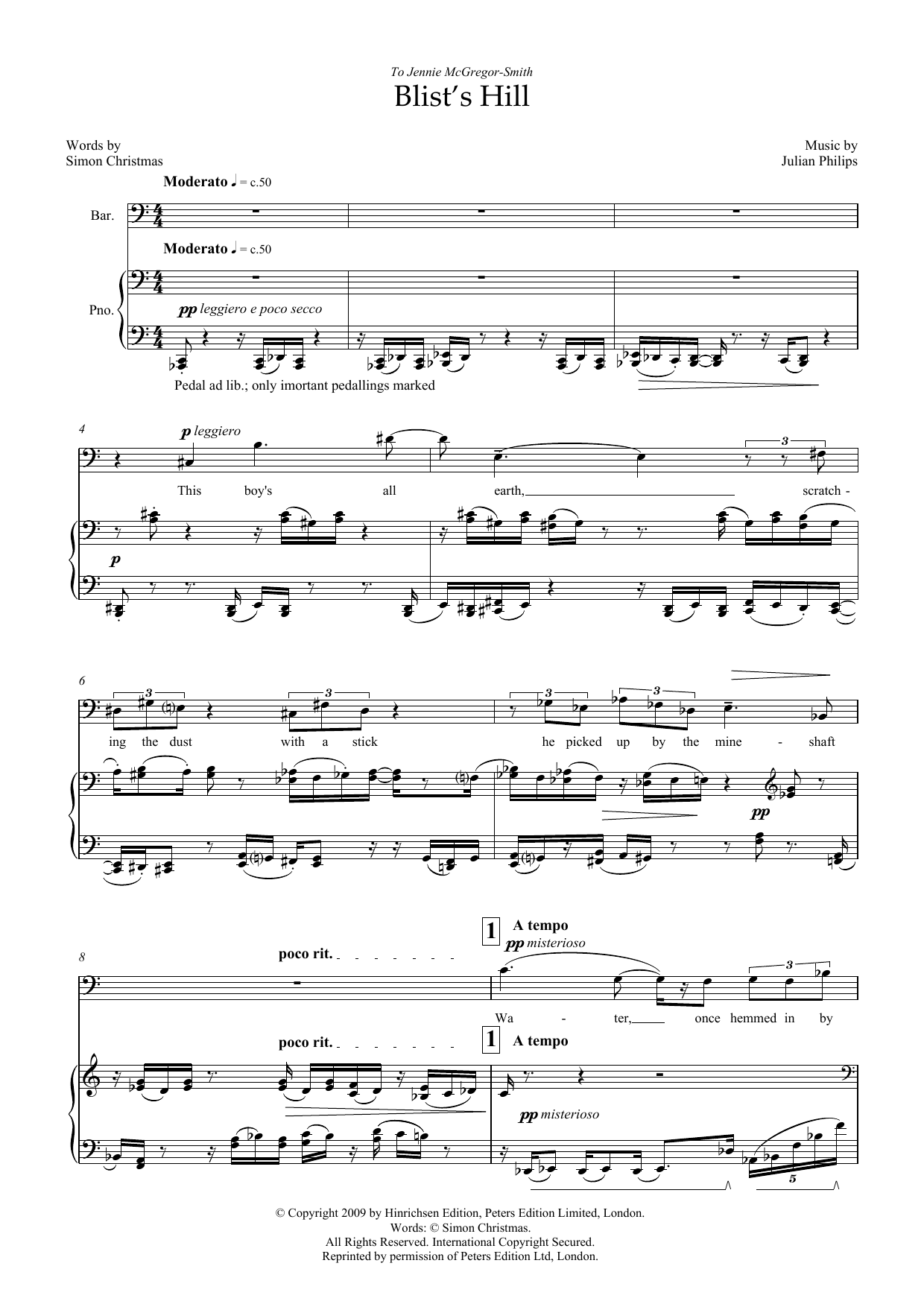 Julian Philips Blist's Hill (for baritone and piano) sheet music notes and chords arranged for Piano & Vocal