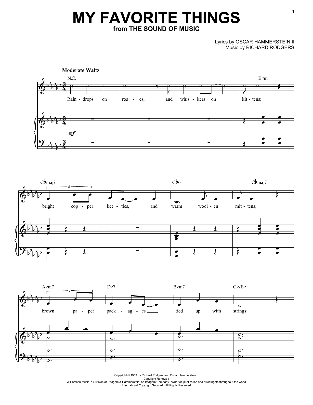 Julie Andrews My Favorite Things sheet music notes and chords arranged for Piano & Vocal
