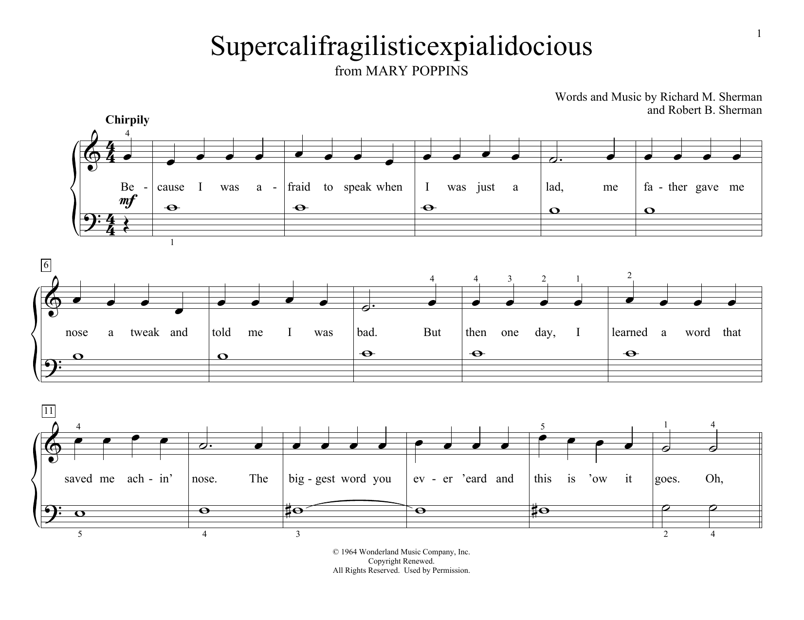 Julie Andrews Supercalifragilisticexpialidocious (from Mary Poppins) (arr. Christopher Hussey) sheet music notes and chords arranged for Educational Piano
