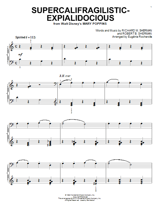 Julie Andrews Supercalifragilisticexpialidocious (from Mary Poppins) (arr. Eugenie Rocherolle) sheet music notes and chords arranged for Piano Solo