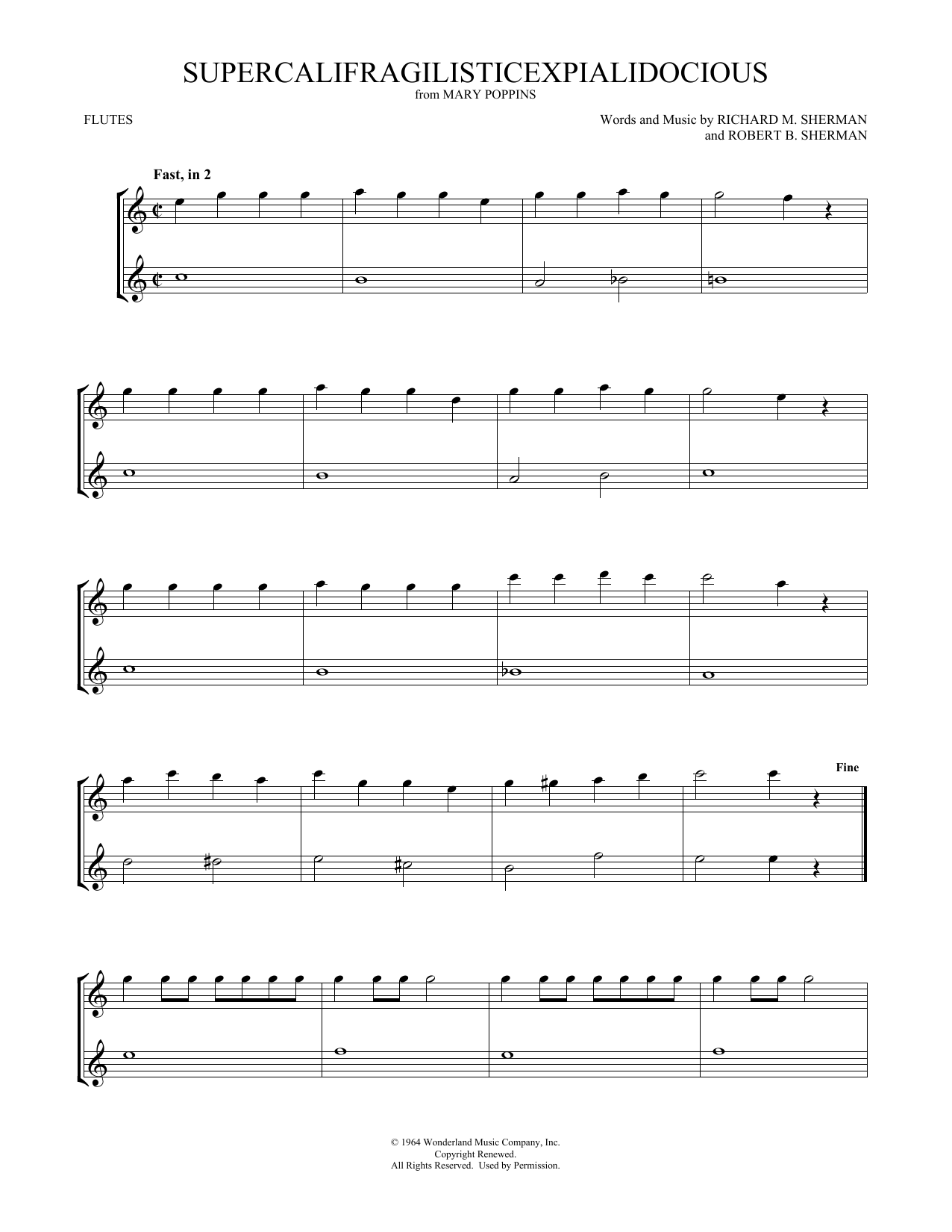 Julie Andrews Supercalifragilisticexpialidocious (from Mary Poppins) (arr. Mark Phillips) sheet music notes and chords arranged for Trumpet Duet