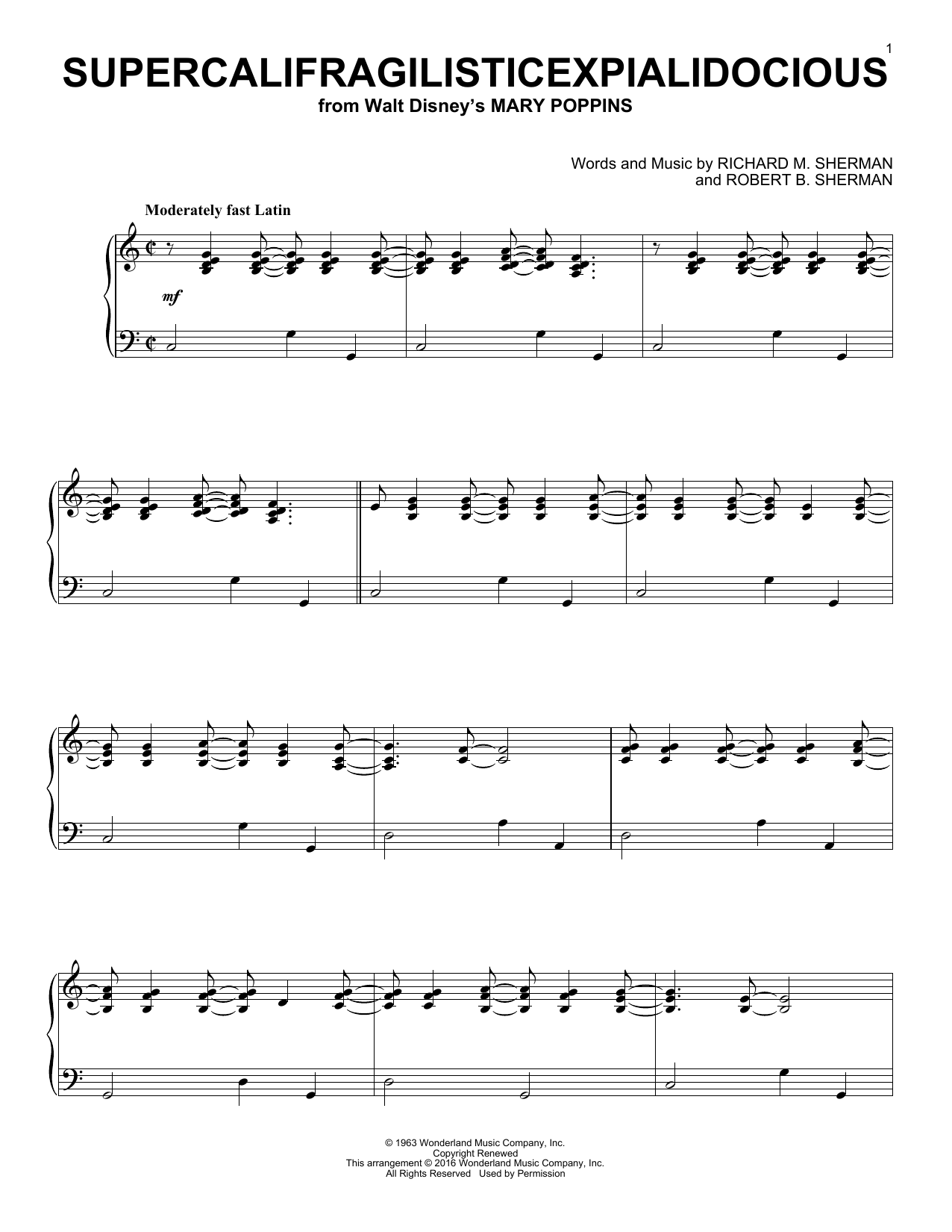 Julie Andrews Supercalifragilisticexpialidocious [Jazz version] (from Mary Poppins) sheet music notes and chords arranged for Piano Solo