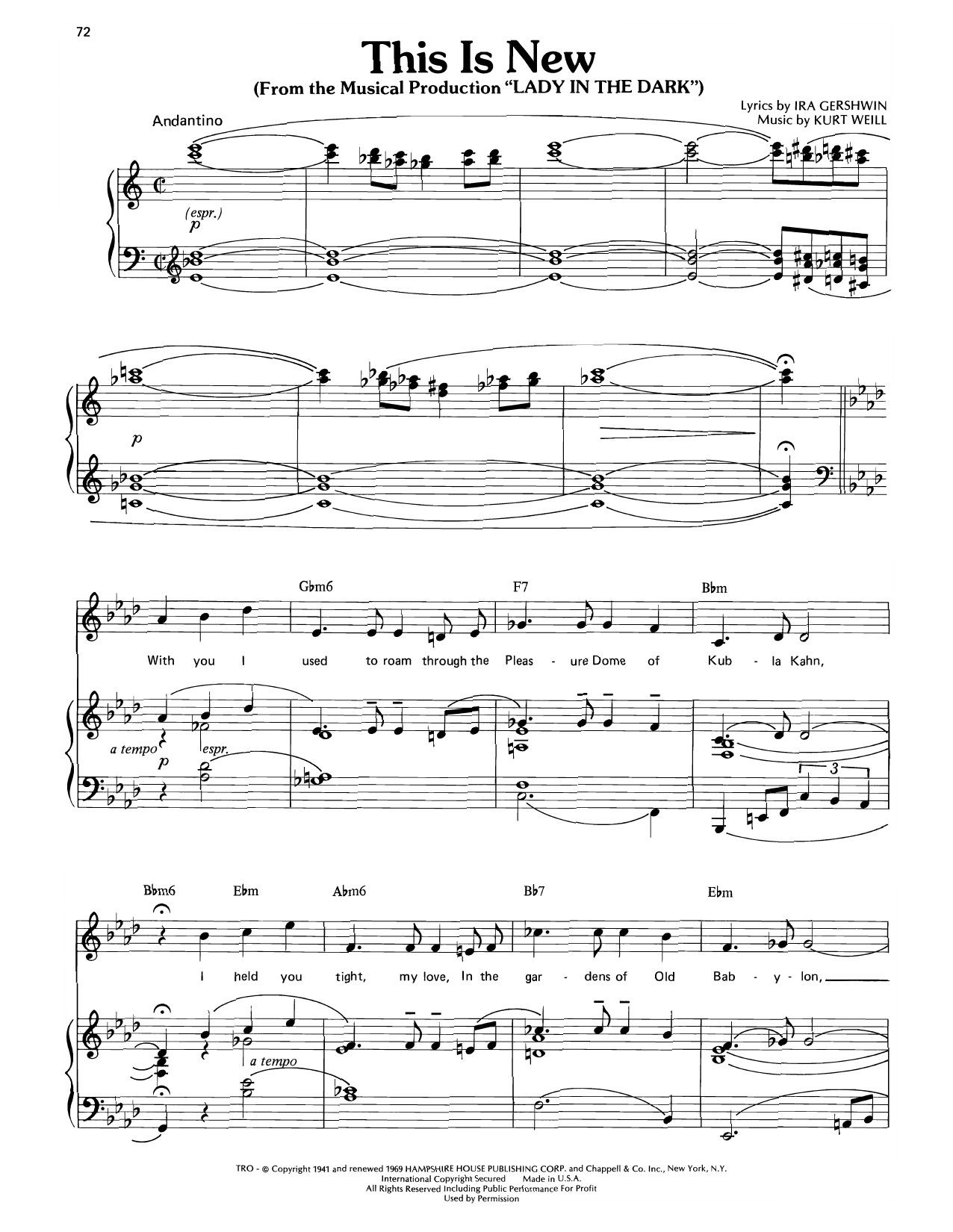 Julie Andrews This Is New (from Lady In The Dark) sheet music notes and chords arranged for Piano, Vocal & Guitar Chords (Right-Hand Melody)