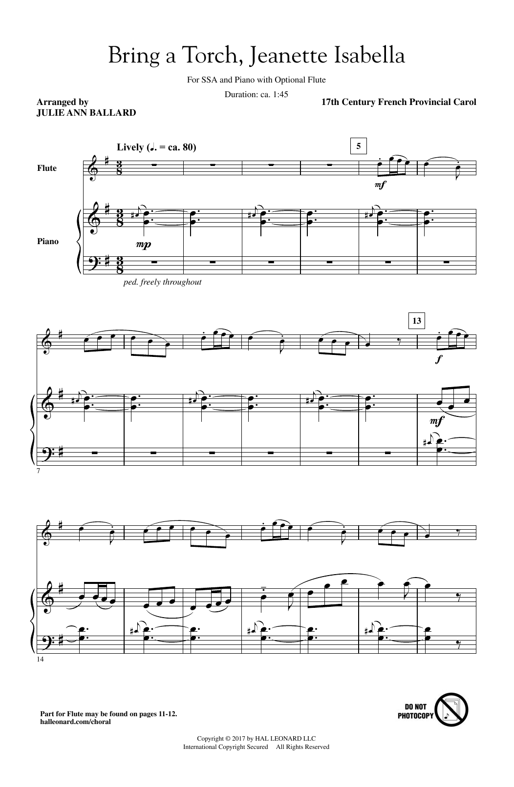Julie Ann Ballard Bring A Torch, Jeannette Isabella sheet music notes and chords arranged for SSA Choir
