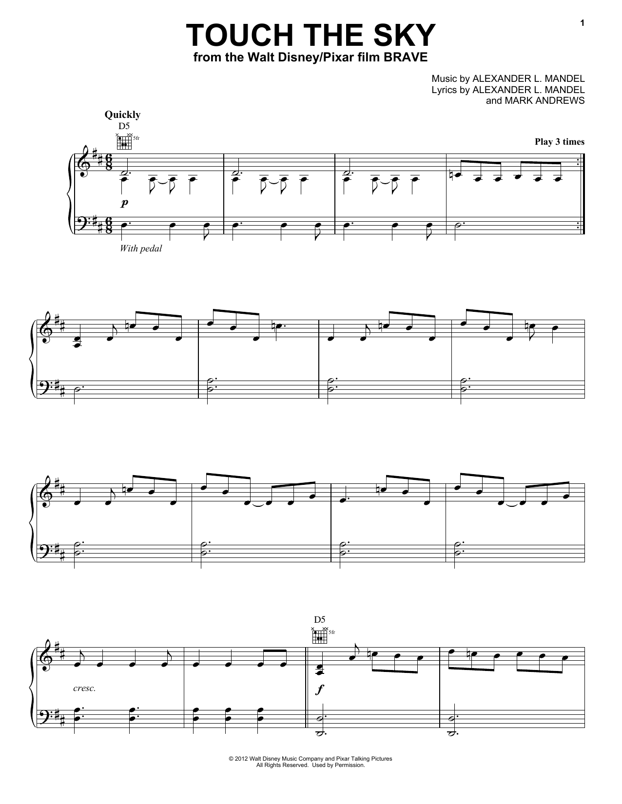 Julie Fowlis Touch The Sky (From Brave) sheet music notes and chords arranged for Piano Solo