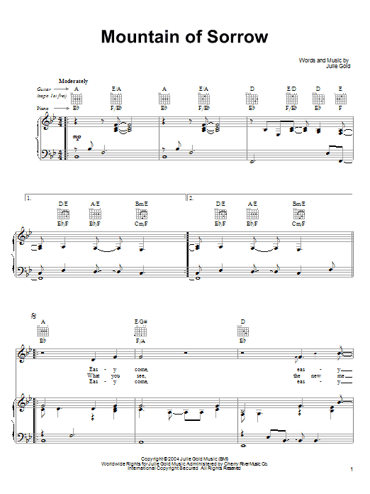 Julie Gold Mountain Of Sorrow sheet music notes and chords arranged for Piano, Vocal & Guitar Chords (Right-Hand Melody)