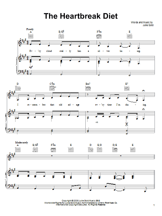 Julie Gold The Heartbreak Diet sheet music notes and chords arranged for Piano, Vocal & Guitar Chords (Right-Hand Melody)