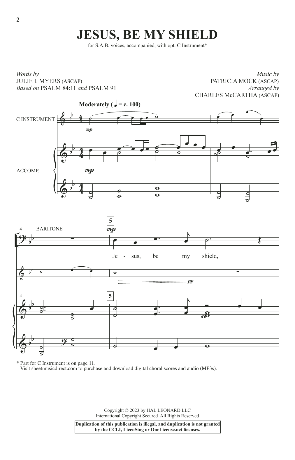 Julie I. Myers and Patricia Mock Jesus, Be My Shield (arr. Charles McCartha) sheet music notes and chords arranged for SAB Choir