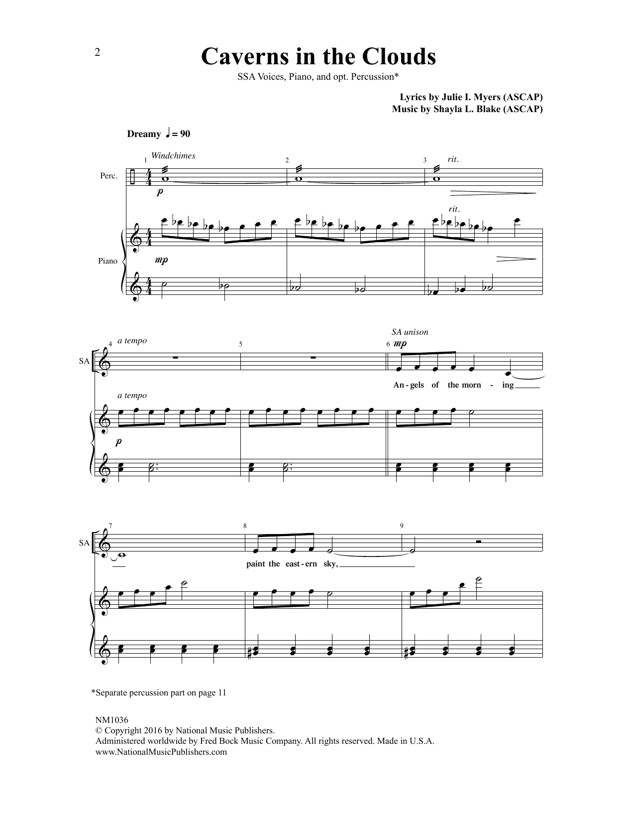 Julie I. Myers Caverns in the Clouds sheet music notes and chords arranged for SSA Choir