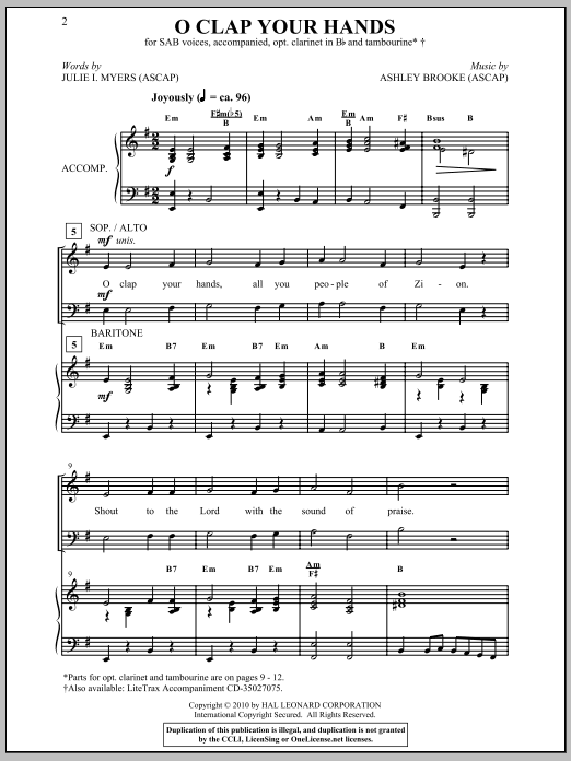 Julie I. Myers O Clap Your Hands sheet music notes and chords arranged for 2-Part Choir