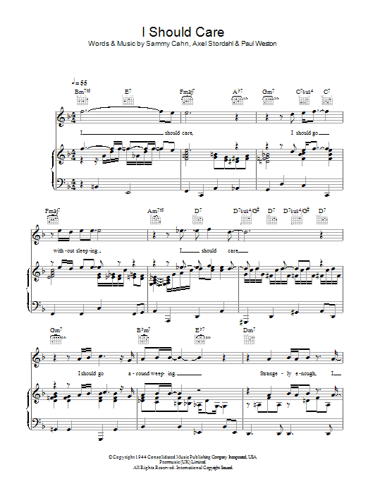 Julie London I Should Care sheet music notes and chords arranged for Piano, Vocal & Guitar Chords