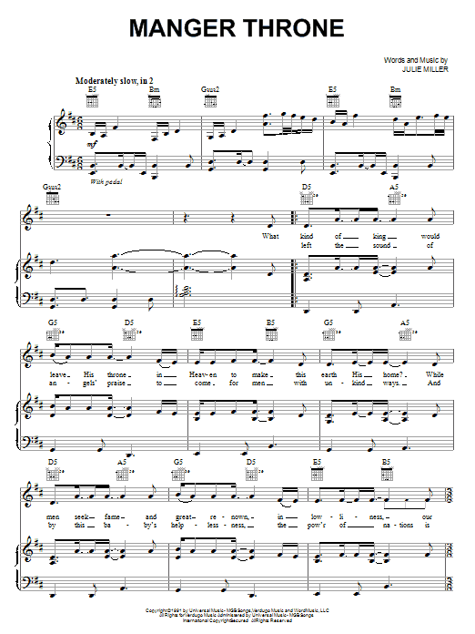 Julie Miller Manger Throne sheet music notes and chords arranged for Big Note Piano