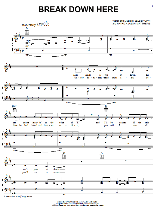 Julie Roberts Break Down Here sheet music notes and chords arranged for Piano, Vocal & Guitar Chords (Right-Hand Melody)