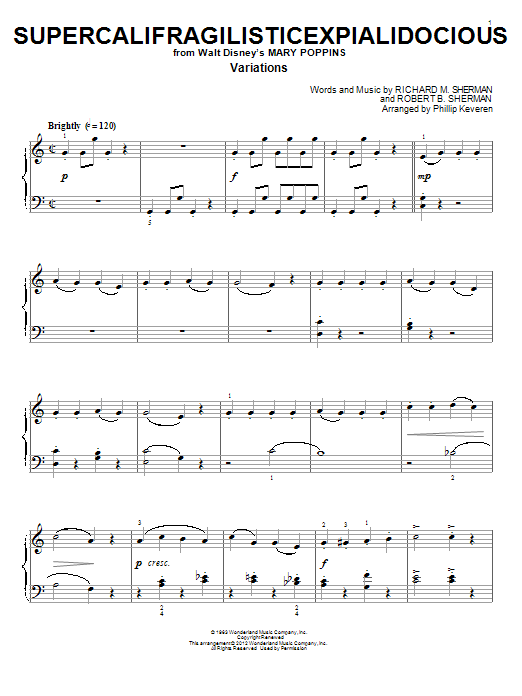 Julie Andrews Supercalifragilisticexpialidocious [Classical version] (from Mary Poppins) (arr. Phillip Keveren) sheet music notes and chords arranged for Piano Solo