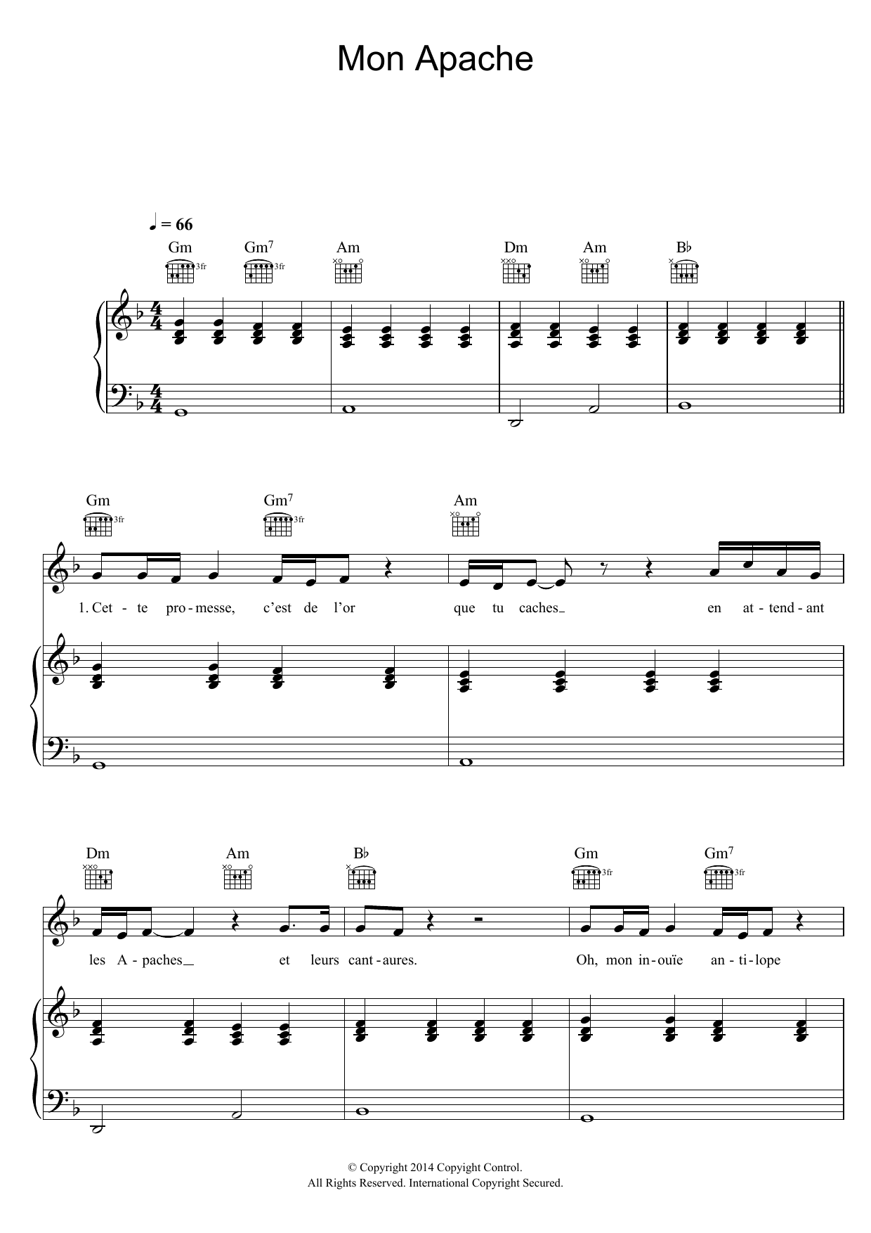 Julien Dore Mon Apache sheet music notes and chords arranged for Piano, Vocal & Guitar Chords