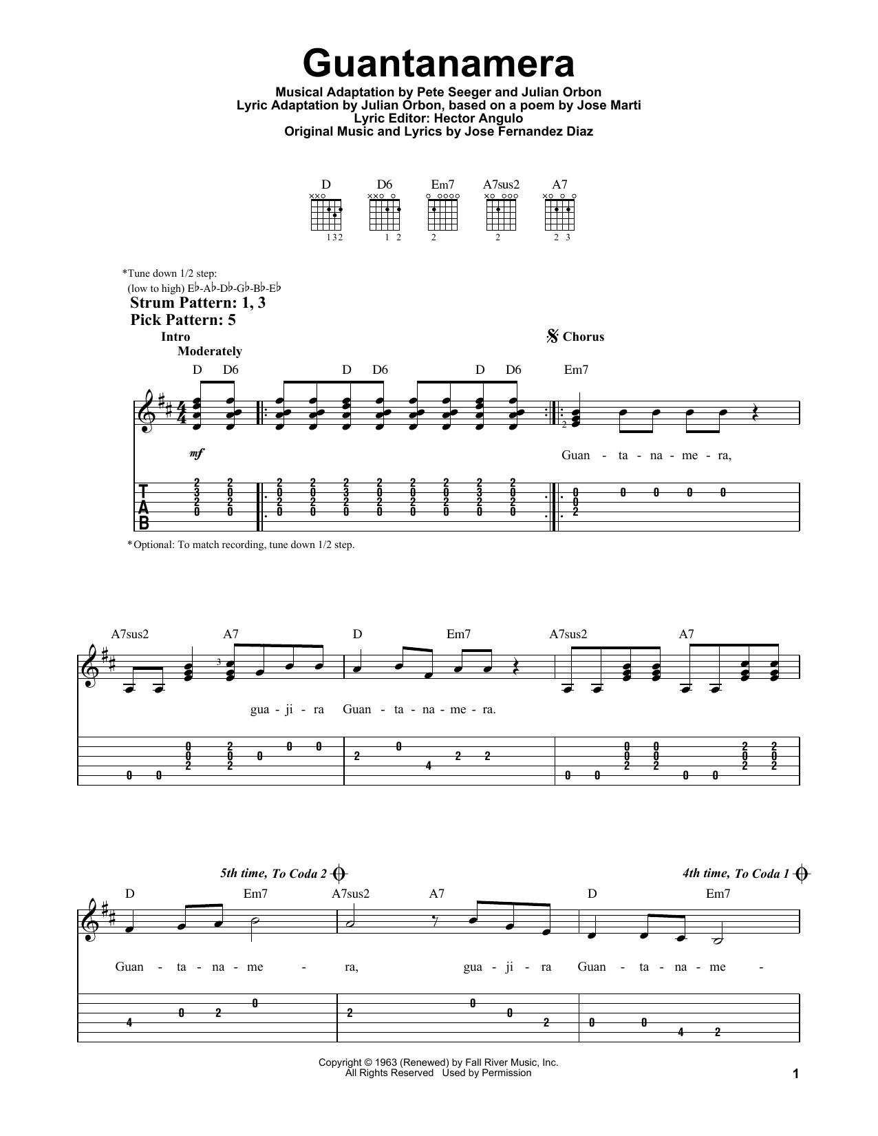 Julio Iglesias Guantanamera sheet music notes and chords arranged for Easy Guitar Tab