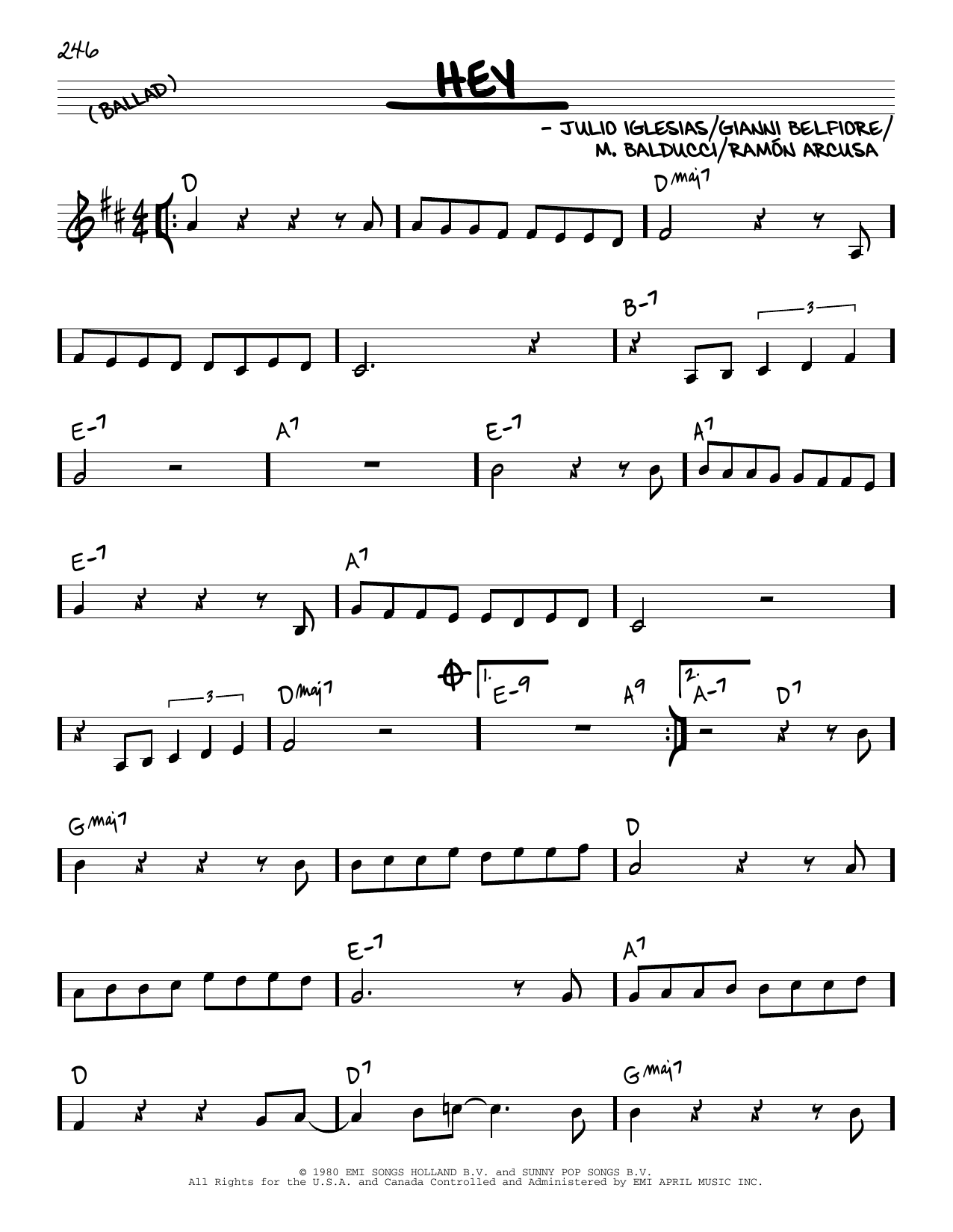 Julio Iglesias Hey sheet music notes and chords arranged for Real Book – Melody & Chords