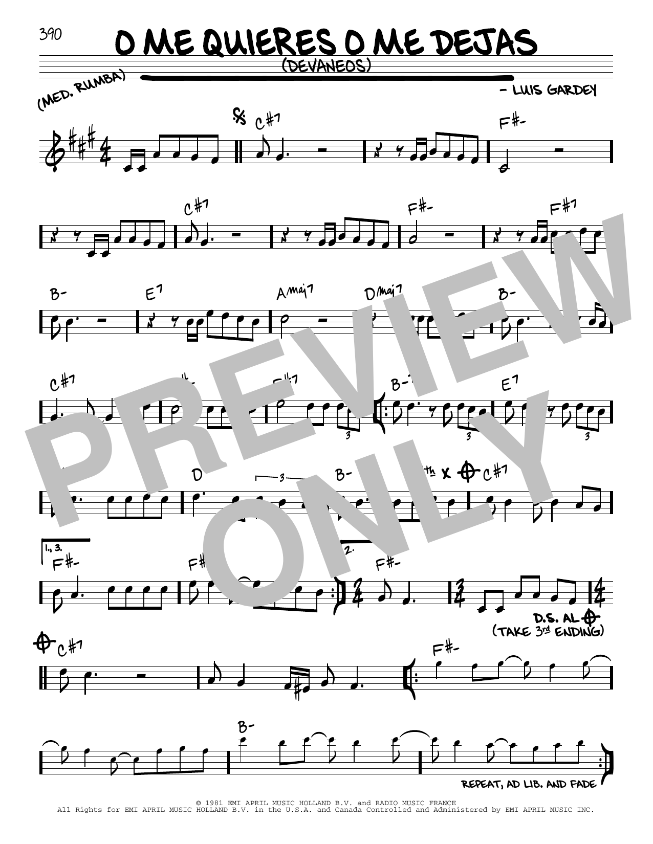 Julio Iglesias O Me Quieres O Me Dejas (Devaneos) sheet music notes and chords arranged for Real Book – Melody & Chords