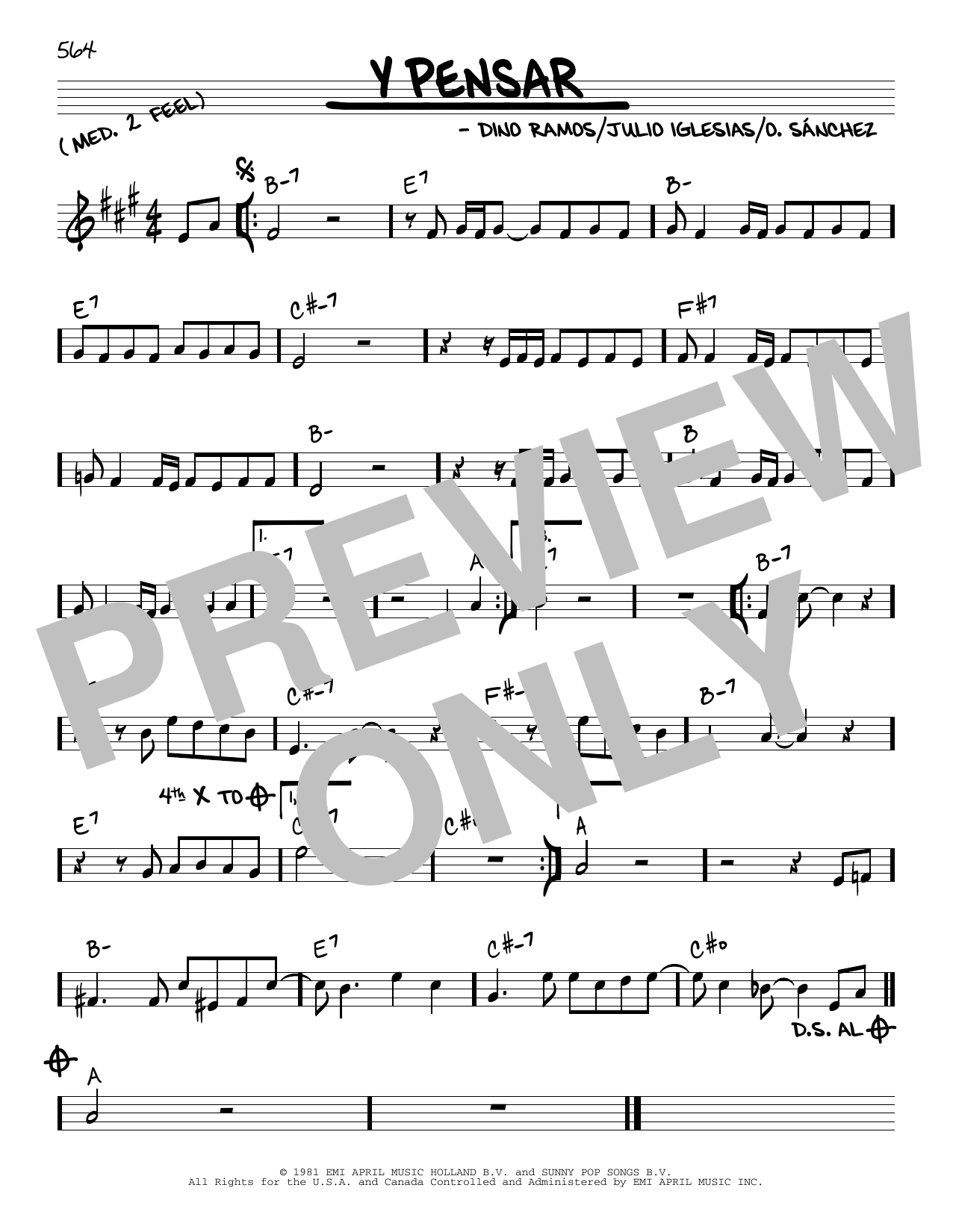 Julio Iglesias Y Pensar sheet music notes and chords arranged for Real Book – Melody & Chords