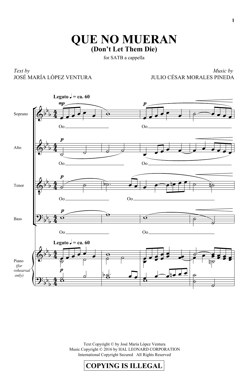 Julio Pineda Que No Mueran (Don't Let Them Die) sheet music notes and chords arranged for SATB Choir