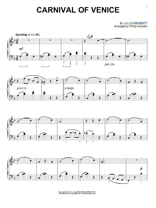 Julius Benedict Carnival Of Venice (arr. Phillip Keveren) sheet music notes and chords arranged for Piano Solo