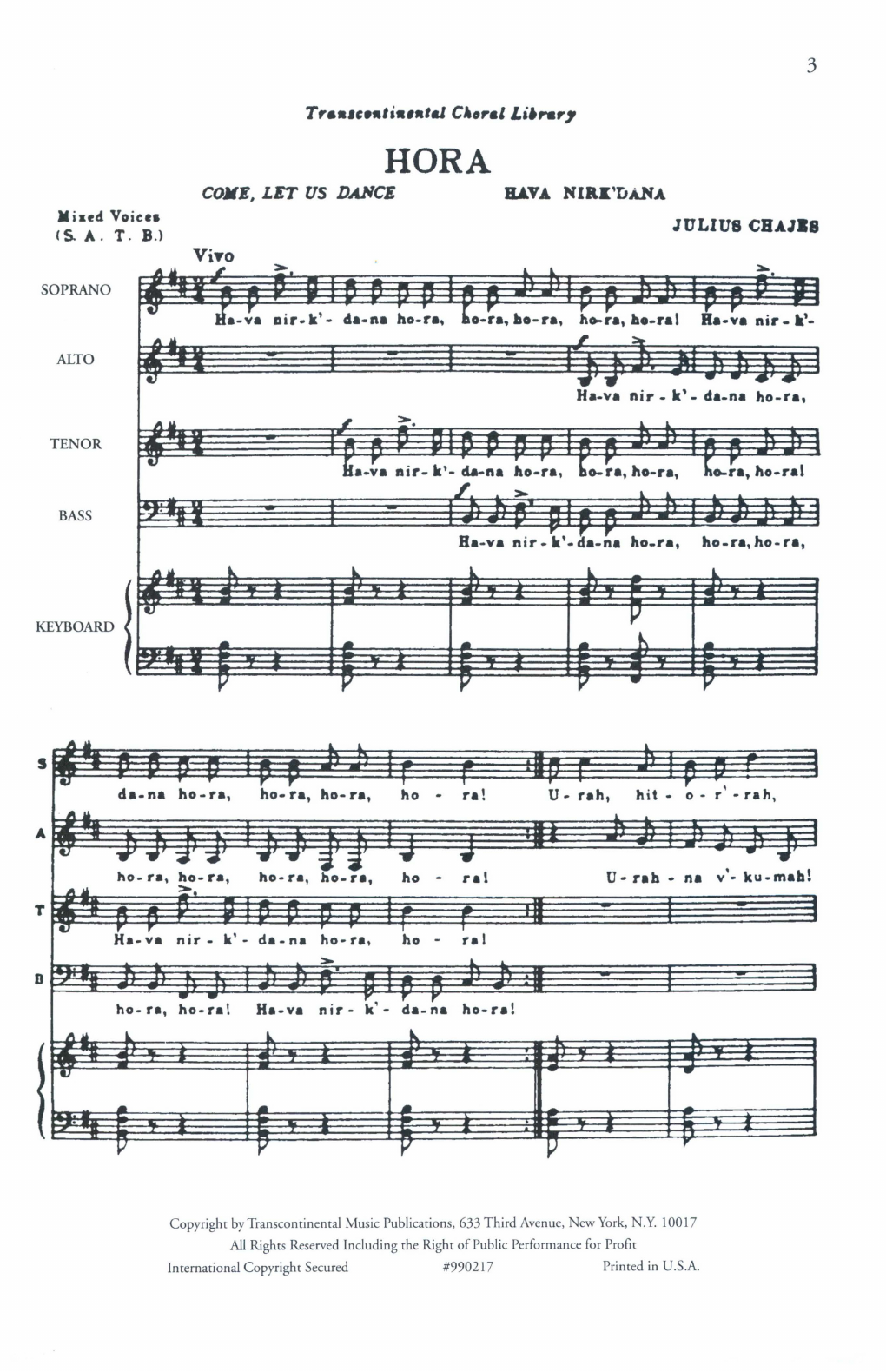 Julius Chajes Hora (Come Let Us Dance) sheet music notes and chords arranged for SATB Choir