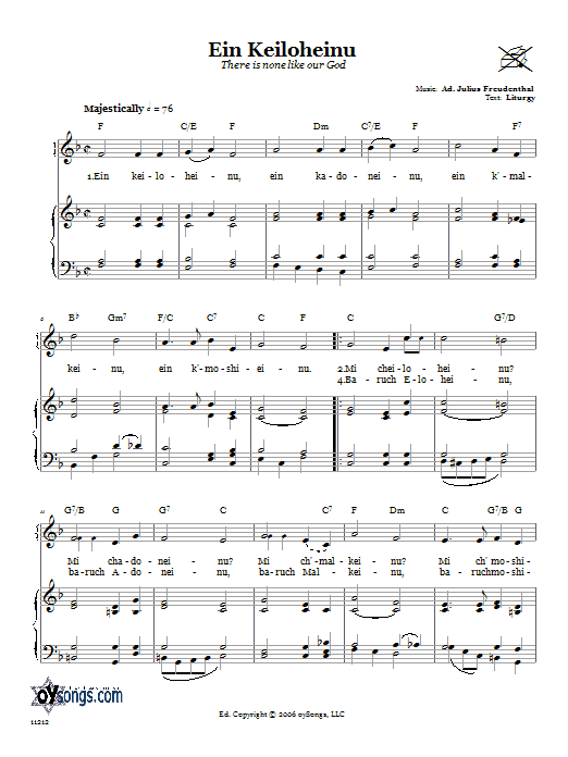 Julius Freudenthal Ein Keiloheinu (There Is None Like Our God) sheet music notes and chords arranged for Piano, Vocal & Guitar Chords (Right-Hand Melody)